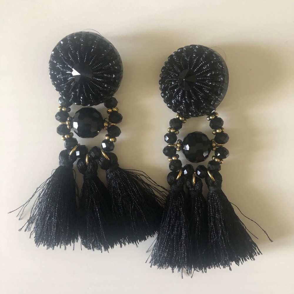 Black and gold tassel earrings